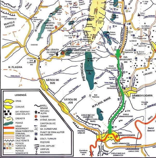 Harta traseu Cheile Dâmbovicioarei - Cheile Brusturetului